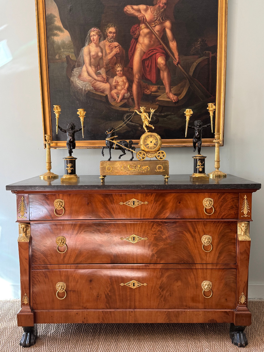 Claude Galle: Rare Mercury Chariot Clock, Empire Period.-photo-8