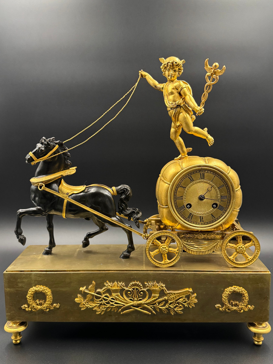 Claude Galle: Rare Mercury Chariot Clock, Empire Period.