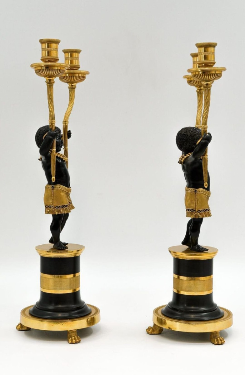 Deverberie, Pair Of Candelabra "to The Good Savages", Directory-consulate Period. -photo-2