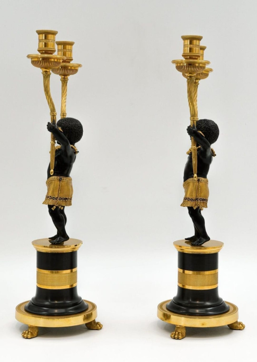 Deverberie, Pair Of Candelabra "to The Good Savages", Directory-consulate Period. -photo-3