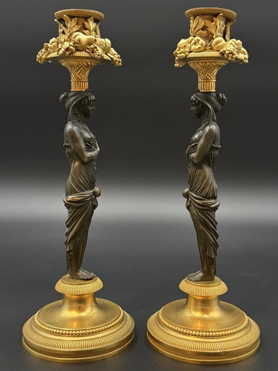 Pair Of Egyptian-style Torches, Empire Period.-photo-3