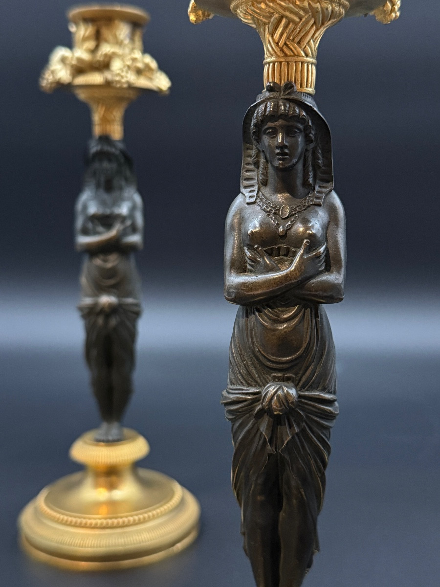 Pair Of Egyptian-style Torches, Empire Period.-photo-2