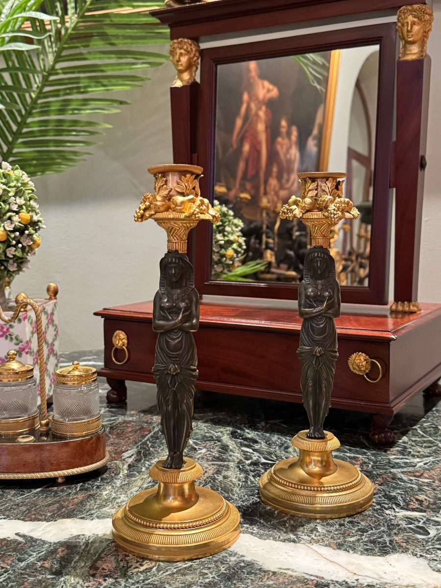 Pair Of Egyptian-style Torches, Empire Period.-photo-6