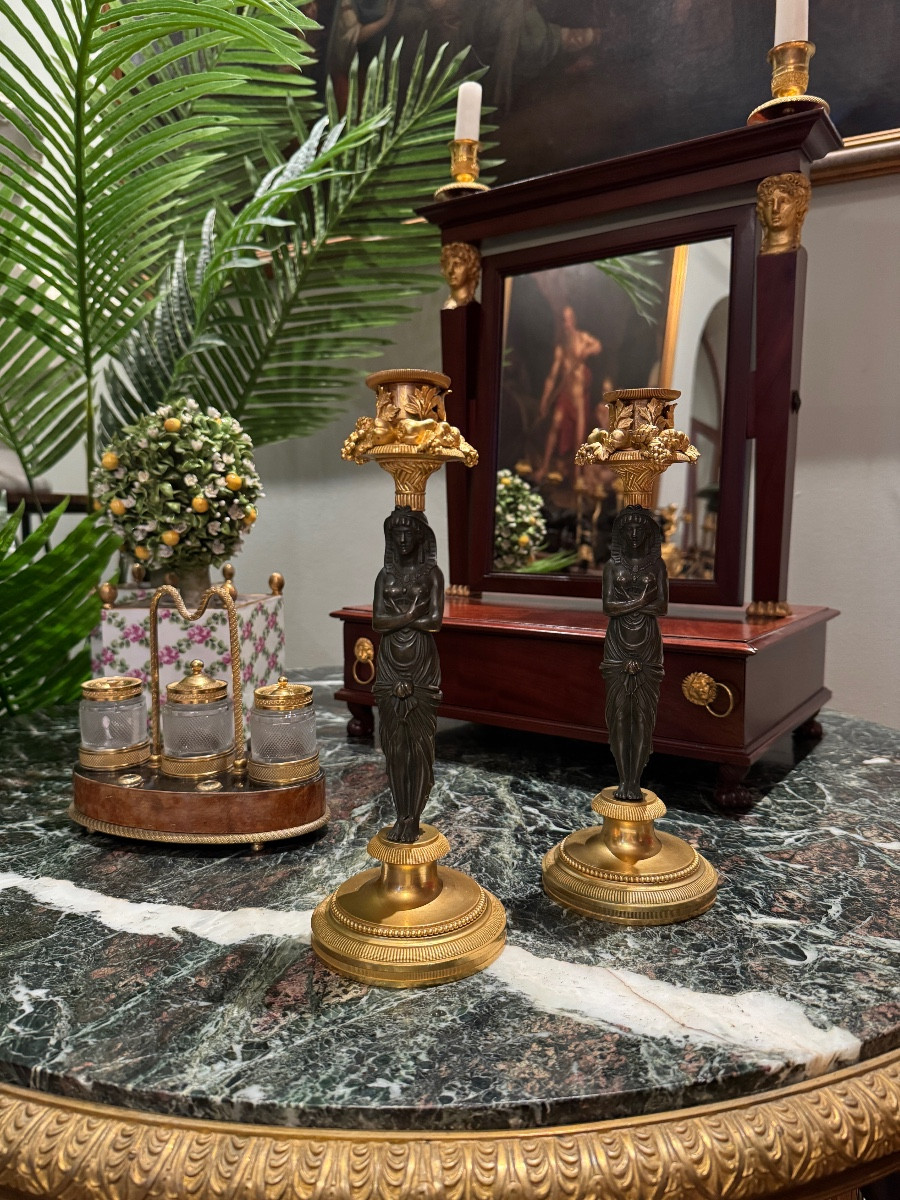 Pair Of Egyptian-style Torches, Empire Period.-photo-7