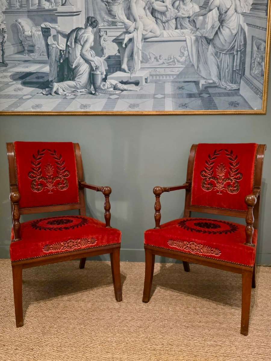 Jacob Frères, Pair Of Stamped Armchairs From The Empire-consulate Period. -photo-2