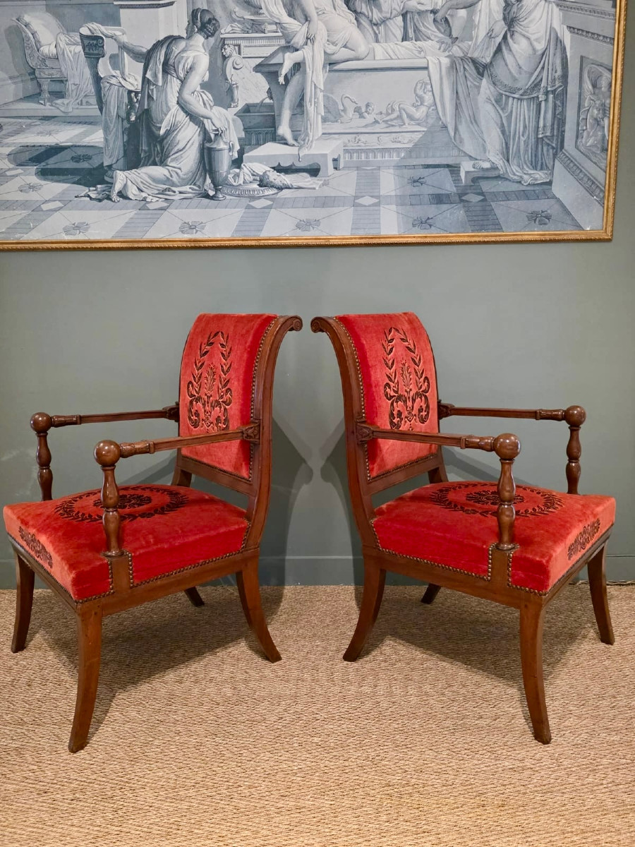 Jacob Frères, Pair Of Stamped Armchairs From The Empire-consulate Period. -photo-3