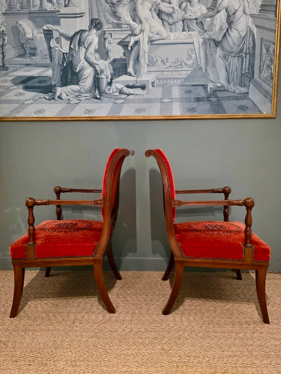 Jacob Frères, Pair Of Stamped Armchairs From The Empire-consulate Period. -photo-1