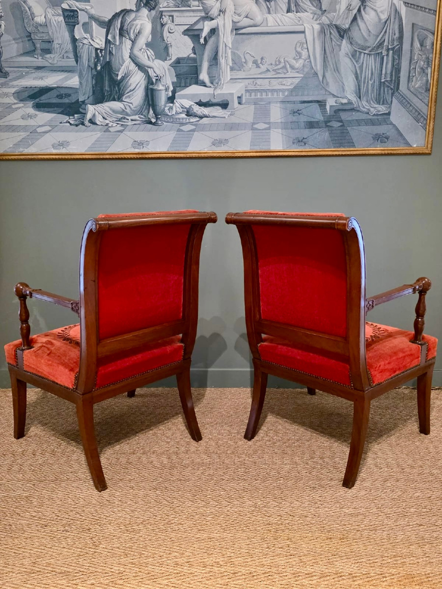 Jacob Frères, Pair Of Stamped Armchairs From The Empire-consulate Period. -photo-2