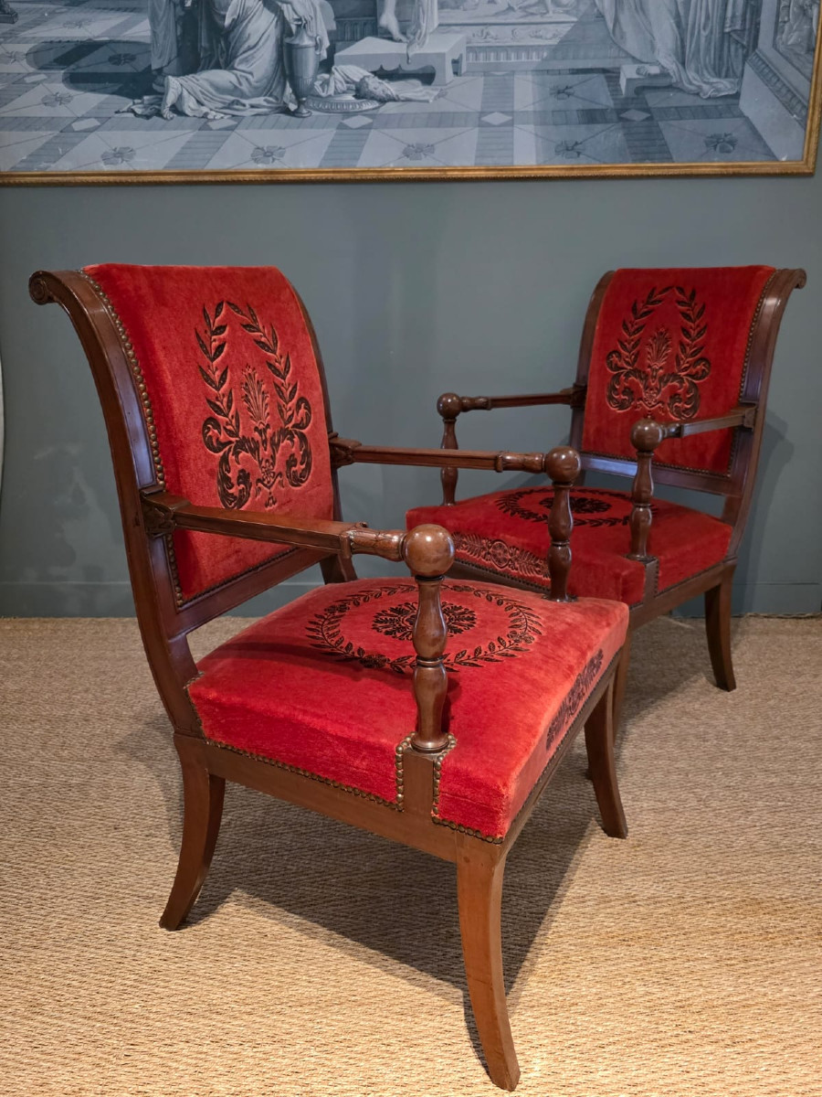 Jacob Frères, Pair Of Stamped Armchairs From The Empire-consulate Period. -photo-4