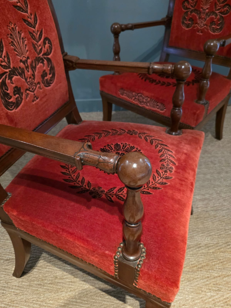 Jacob Frères, Pair Of Stamped Armchairs From The Empire-consulate Period. -photo-5