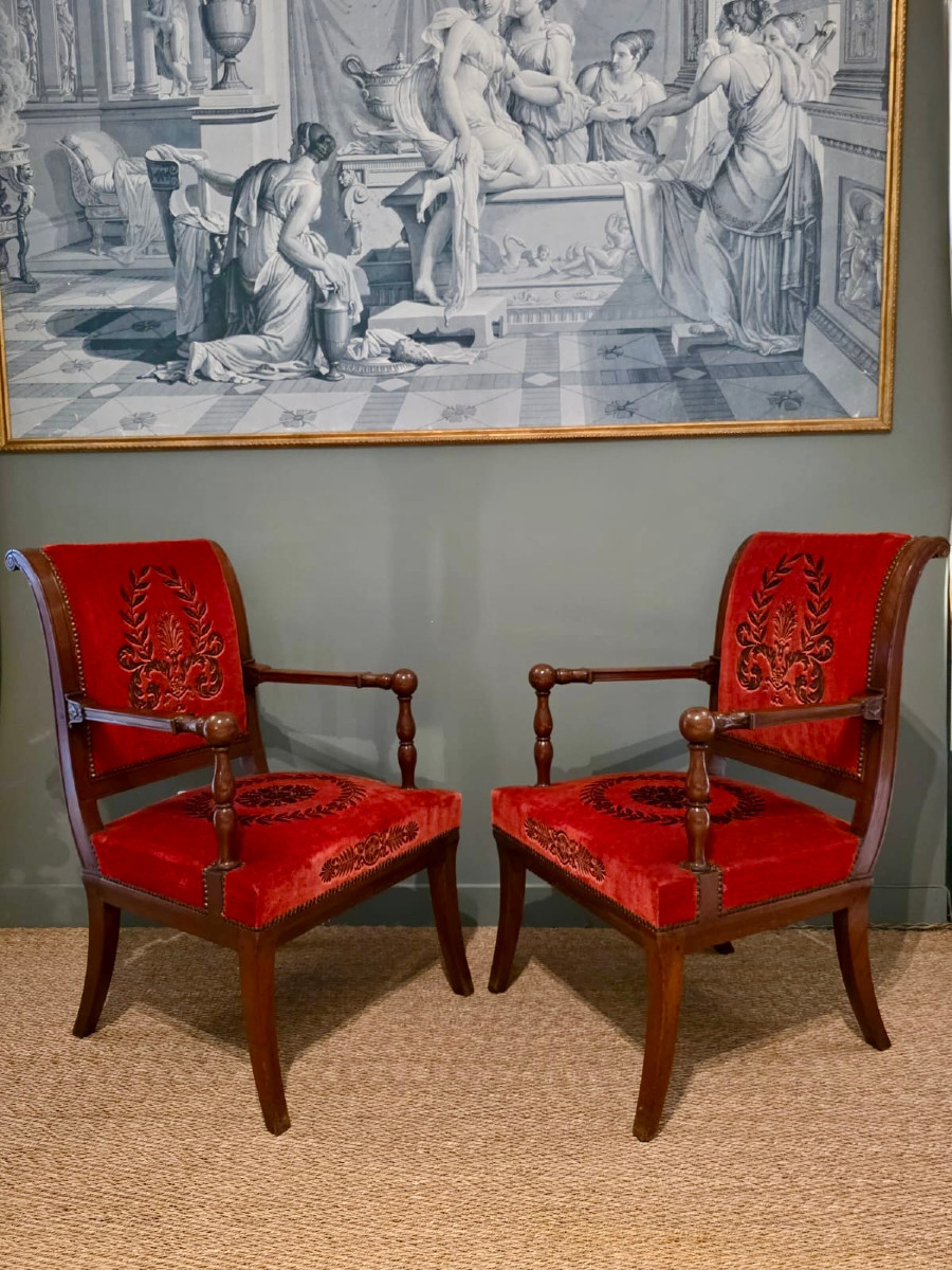 Jacob Frères, Pair Of Stamped Armchairs From The Empire-consulate Period. 