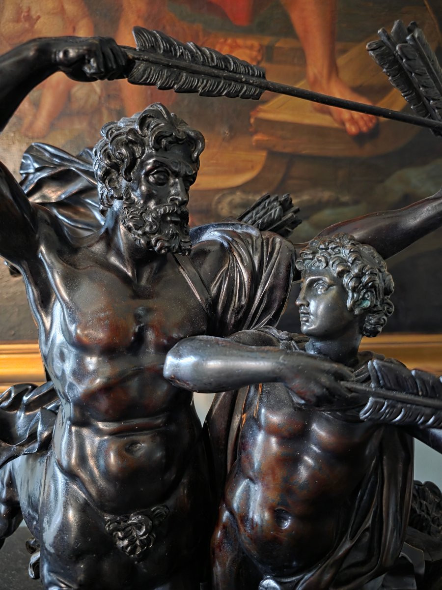 L'Éducation d'Achille, Grand Groupe en Bronze, XIXème.-photo-1