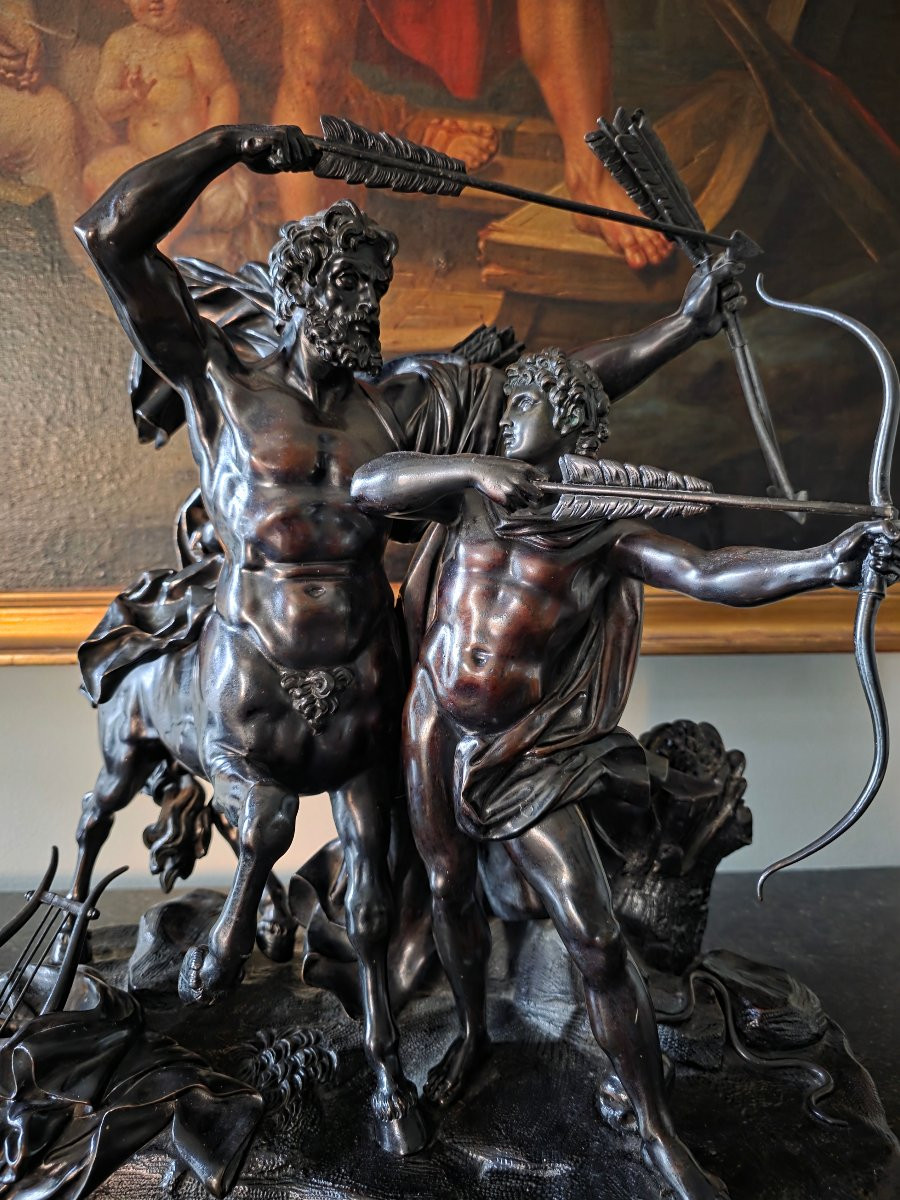 L'Éducation d'Achille, Grand Groupe en Bronze, XIXème.-photo-2