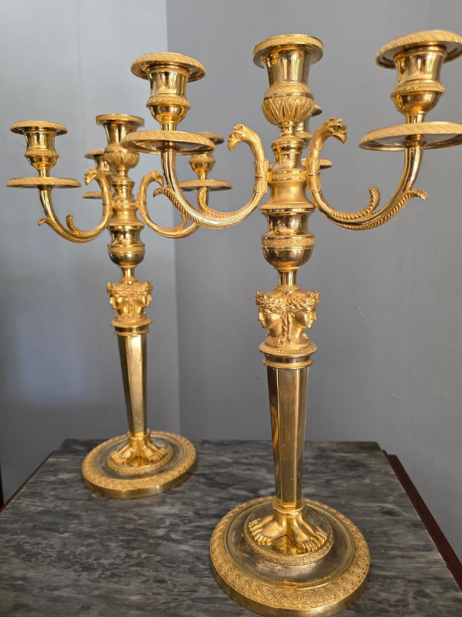 Claude Galle, paire de candélabres d'époque Empire-Consulat.-photo-2