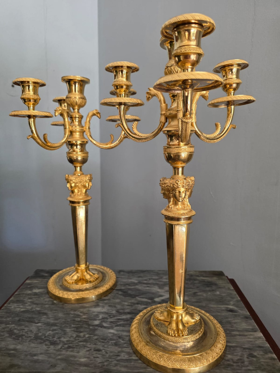 Claude Galle, paire de candélabres d'époque Empire-Consulat.-photo-3