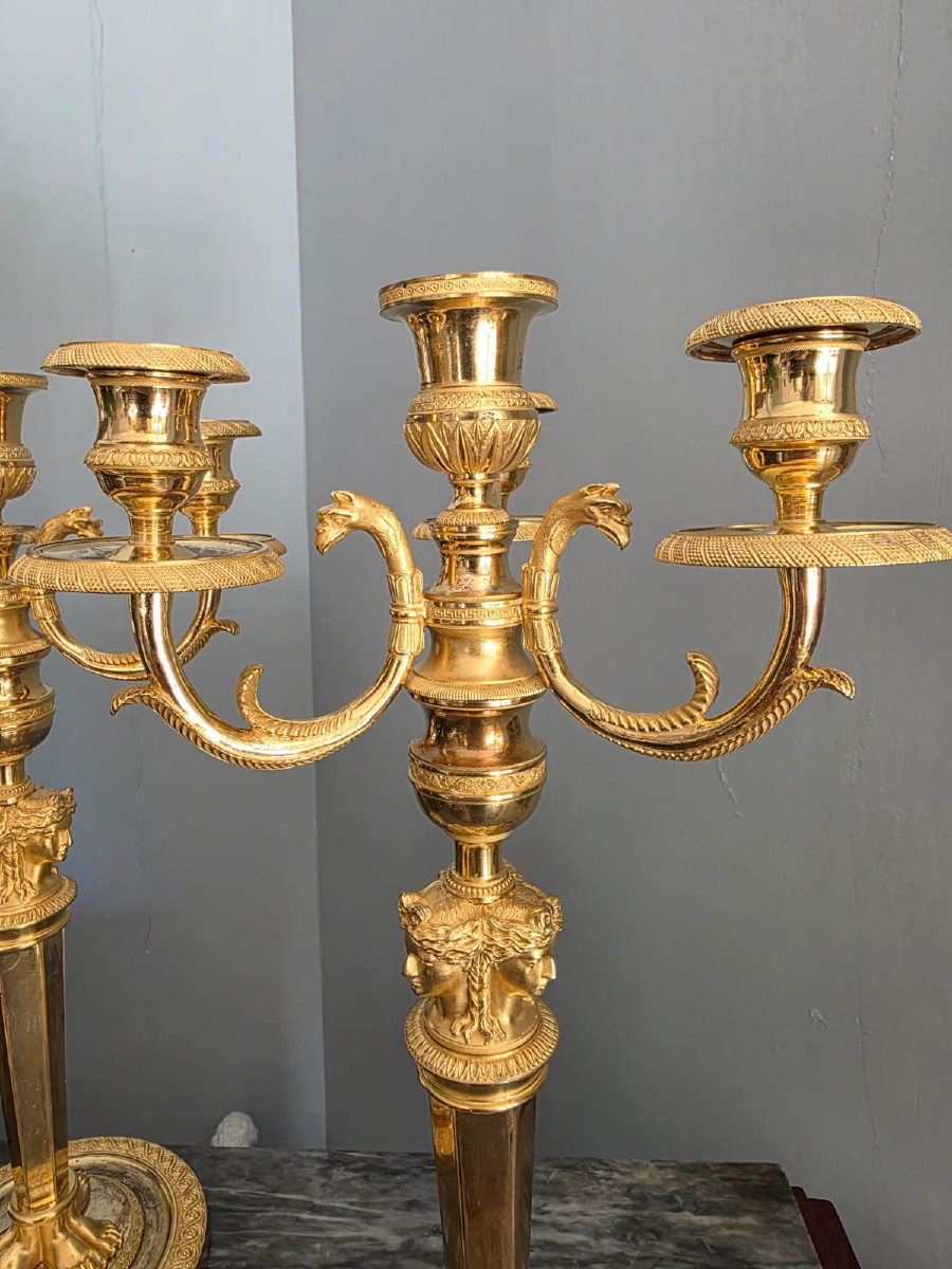 Claude Galle, paire de candélabres d'époque Empire-Consulat.-photo-4
