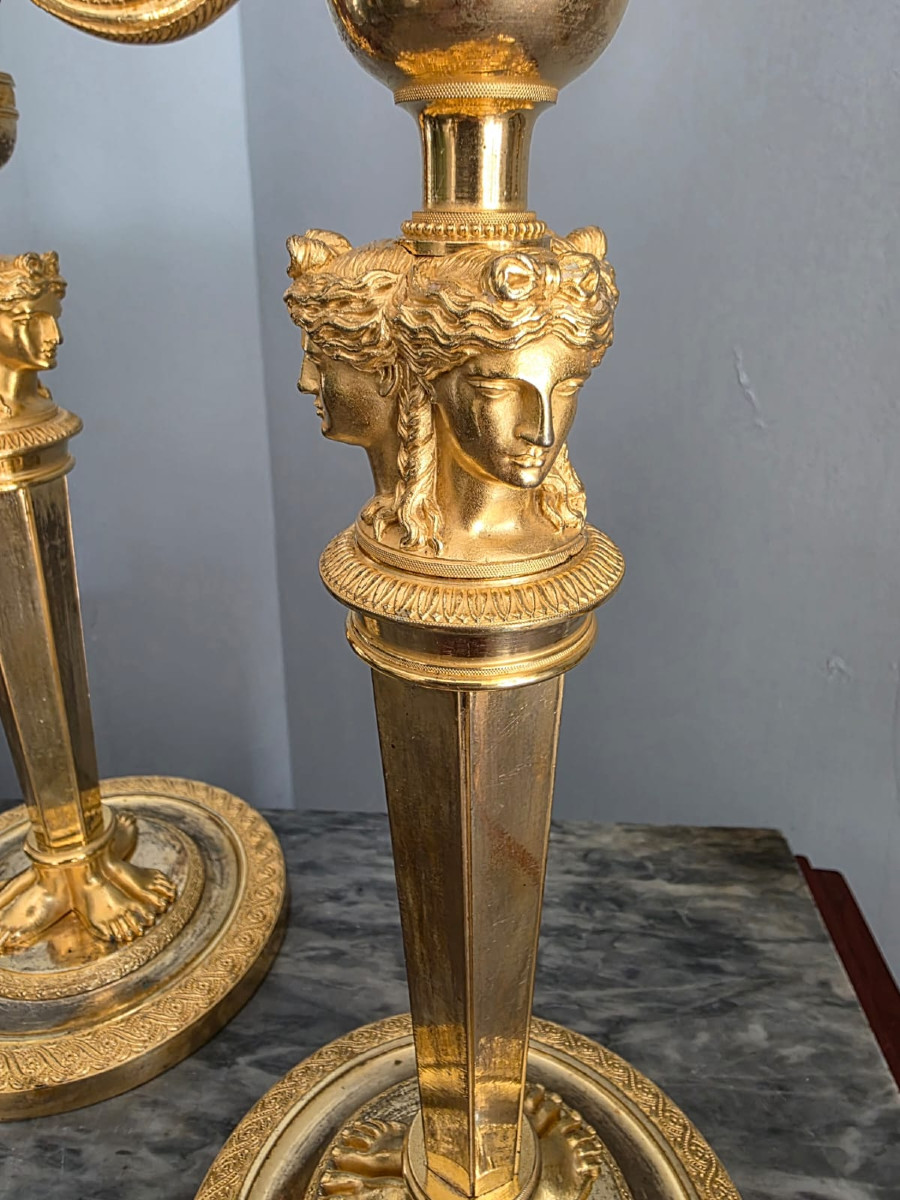 Claude Galle, paire de candélabres d'époque Empire-Consulat.-photo-2