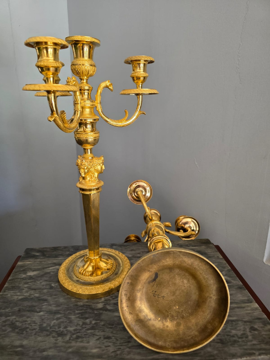 Claude Galle, paire de candélabres d'époque Empire-Consulat.-photo-5