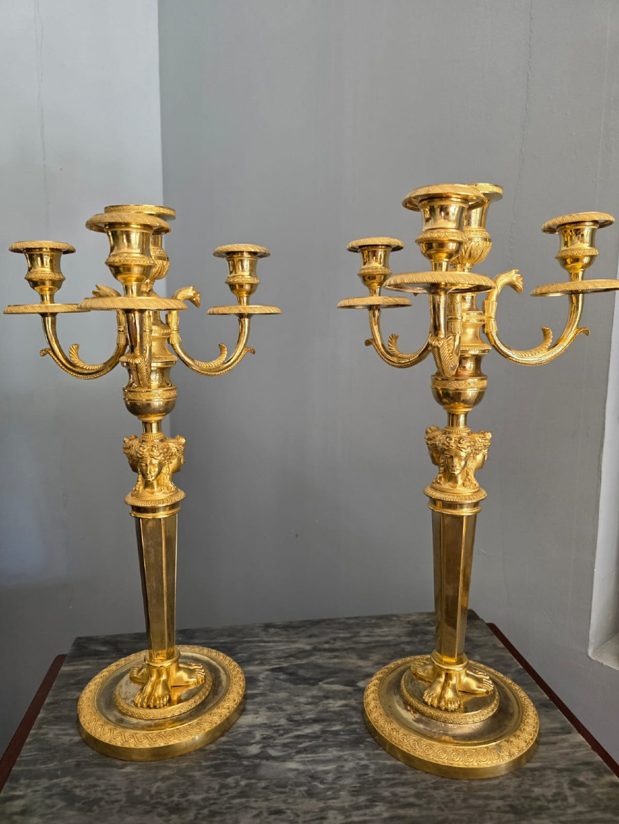 Claude Galle, paire de candélabres d'époque Empire-Consulat.