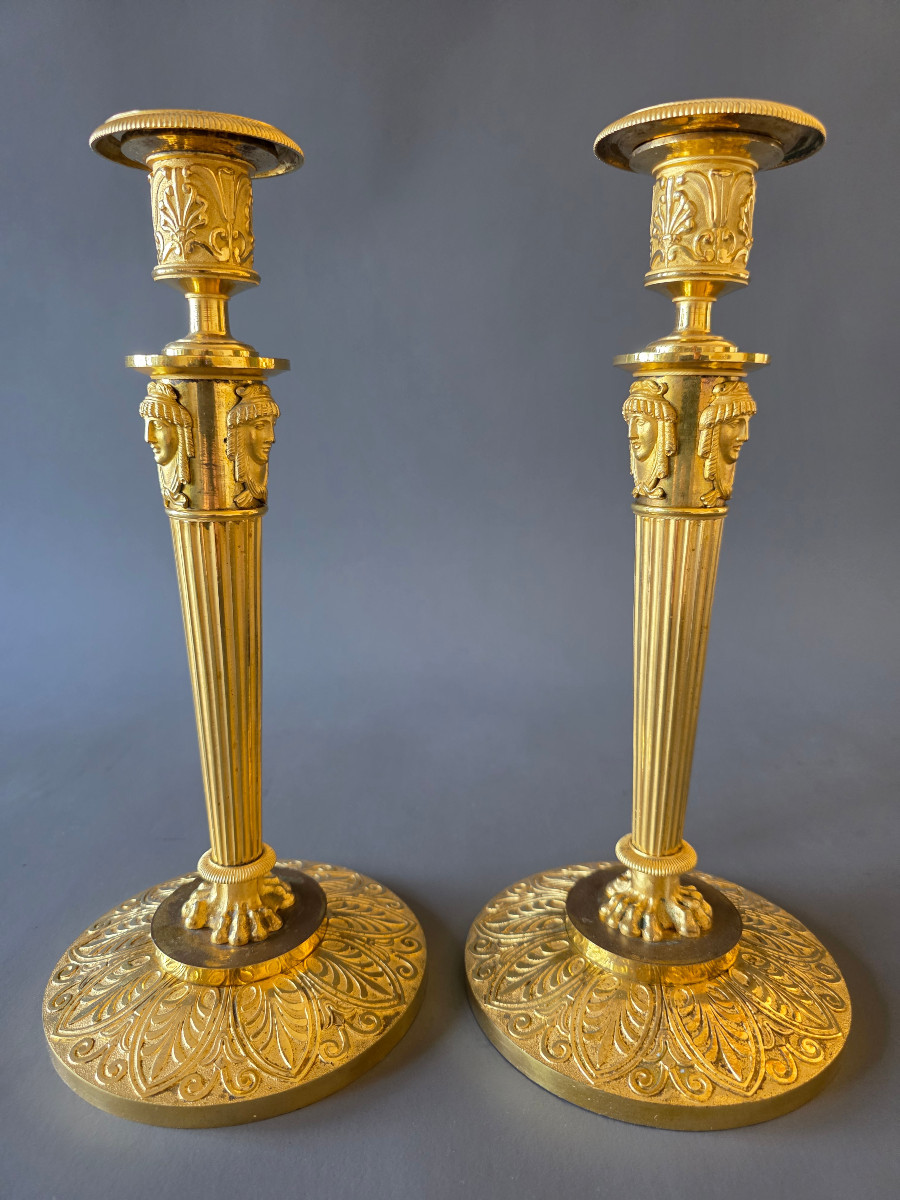 Claude Galle, Large Pair Of Empire Period Candlesticks.-photo-2