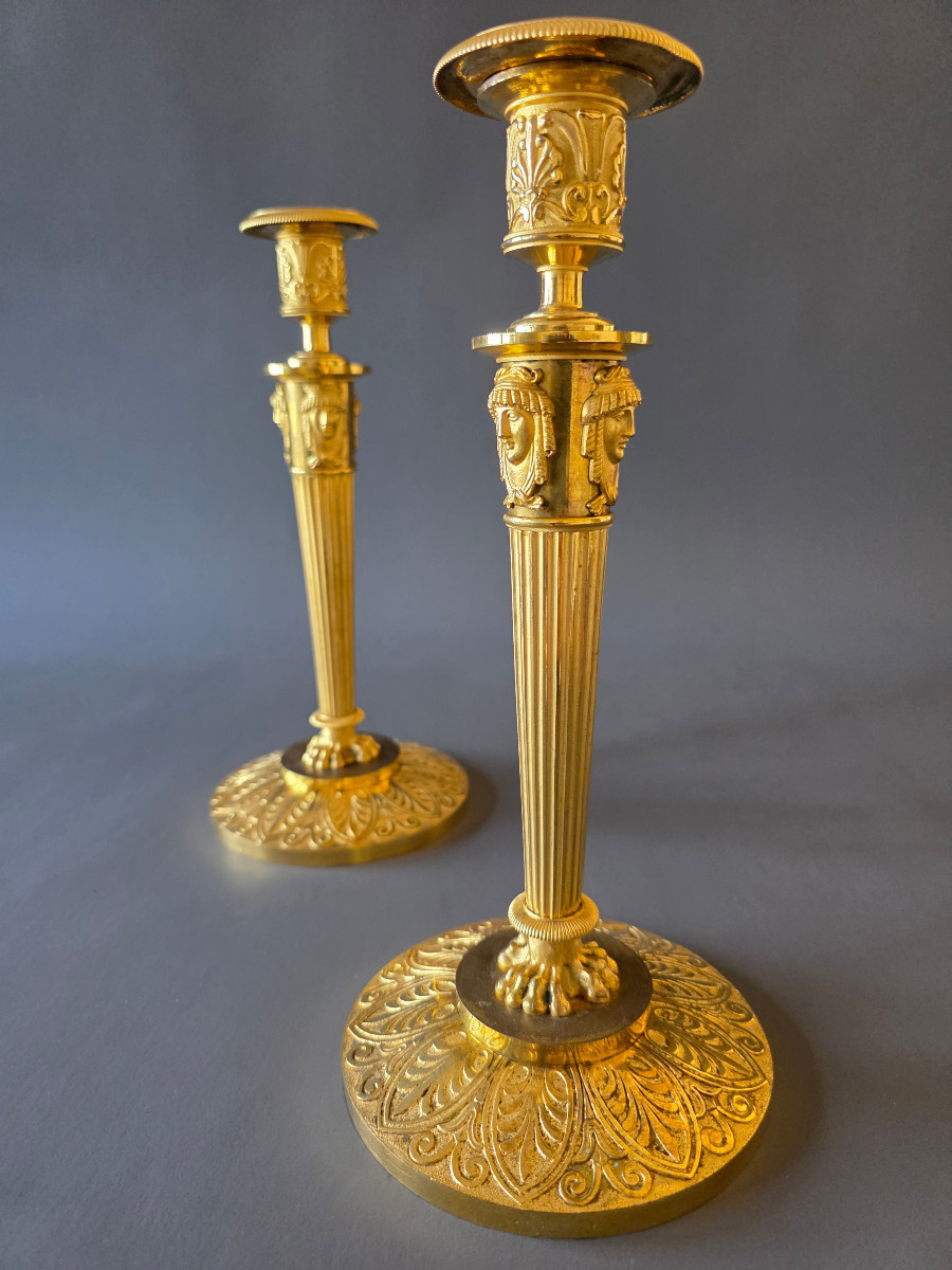 Claude Galle, Large Pair Of Empire Period Candlesticks.-photo-3