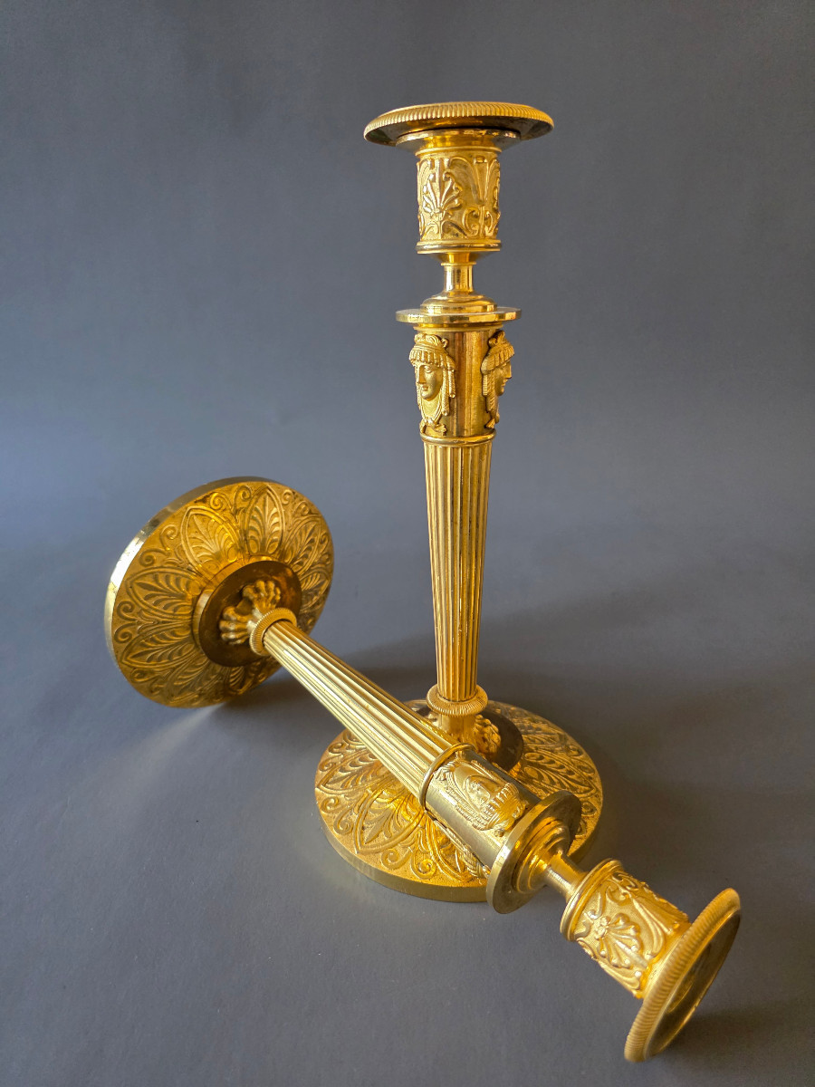Claude Galle, Large Pair Of Empire Period Candlesticks.-photo-3