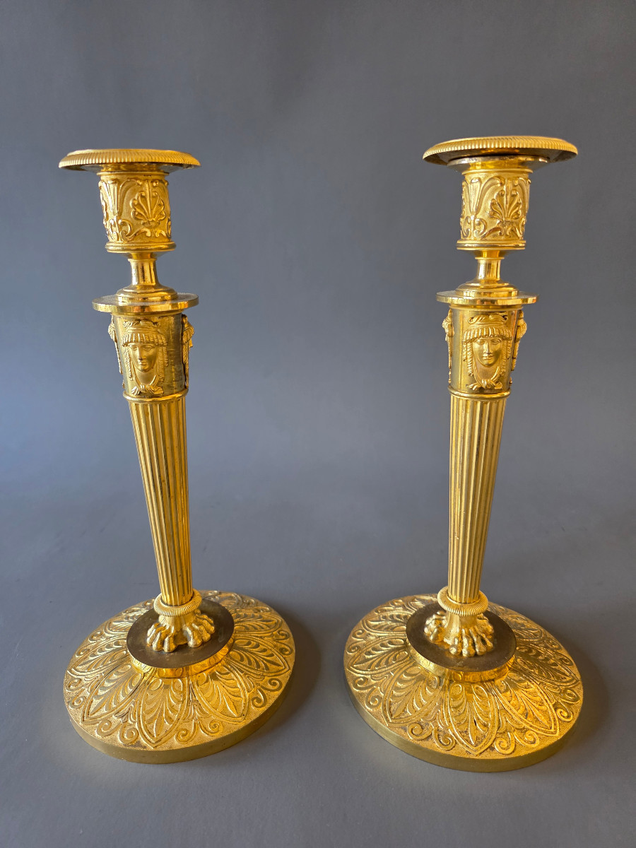 Claude Galle, Large Pair Of Empire Period Candlesticks.-photo-5