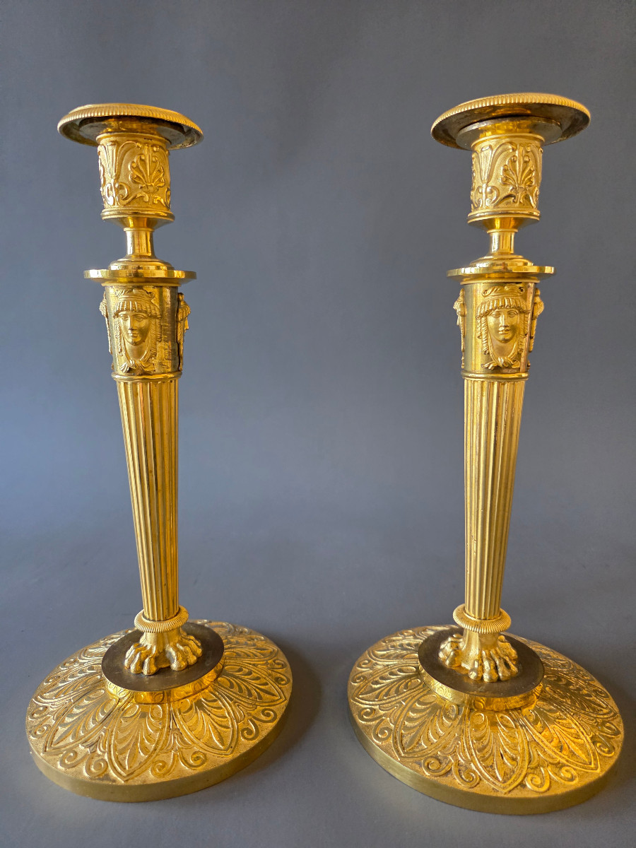 Claude Galle, Large Pair Of Empire Period Candlesticks.