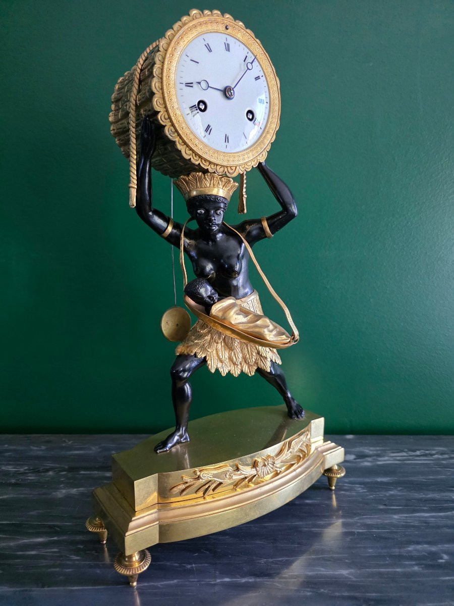 Pendule au bon sauvage : "La Nourrice Africaine". Époque Empire.-photo-3