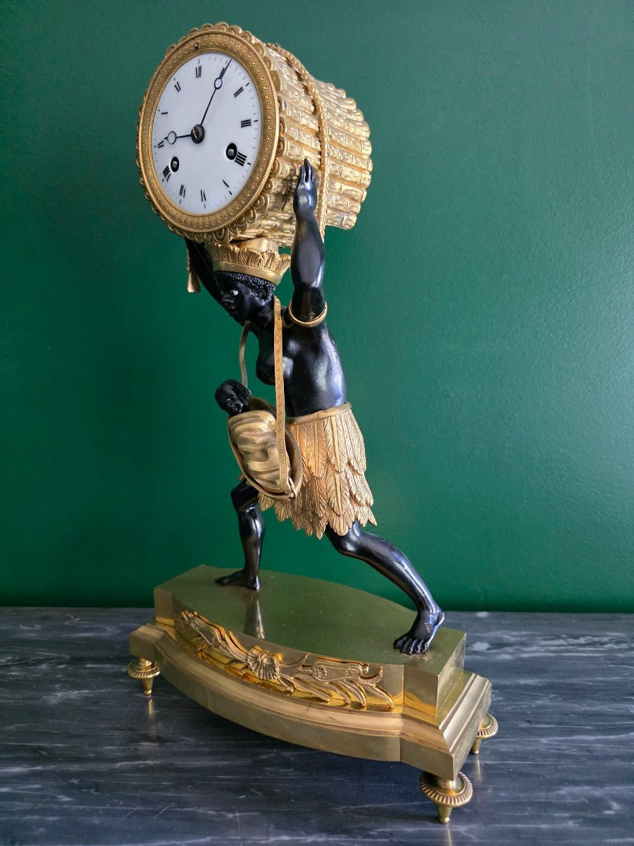 Pendule au bon sauvage : "La Nourrice Africaine". Époque Empire.-photo-4