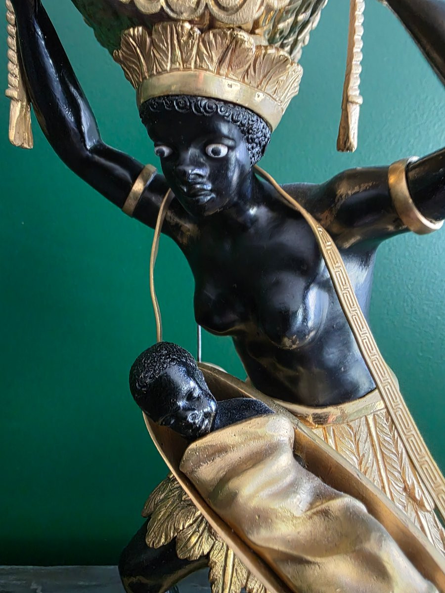 Pendule au bon sauvage : "La Nourrice Africaine". Époque Empire.-photo-3