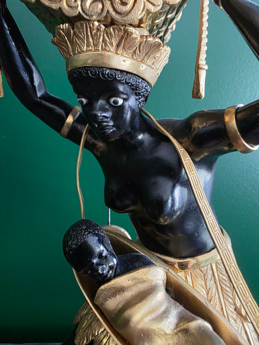 Pendule au bon sauvage : "La Nourrice Africaine". Époque Empire.-photo-4