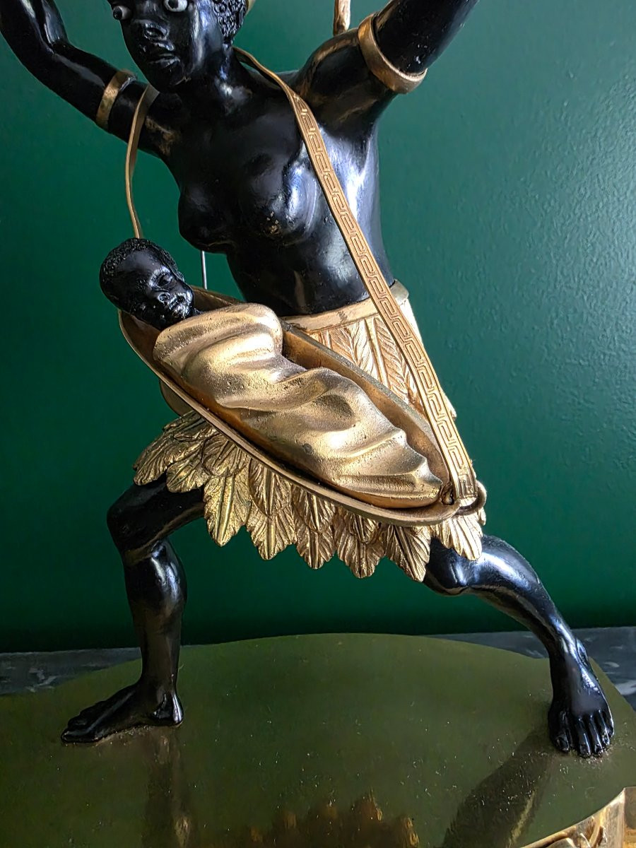 Pendule au bon sauvage : "La Nourrice Africaine". Époque Empire.-photo-5