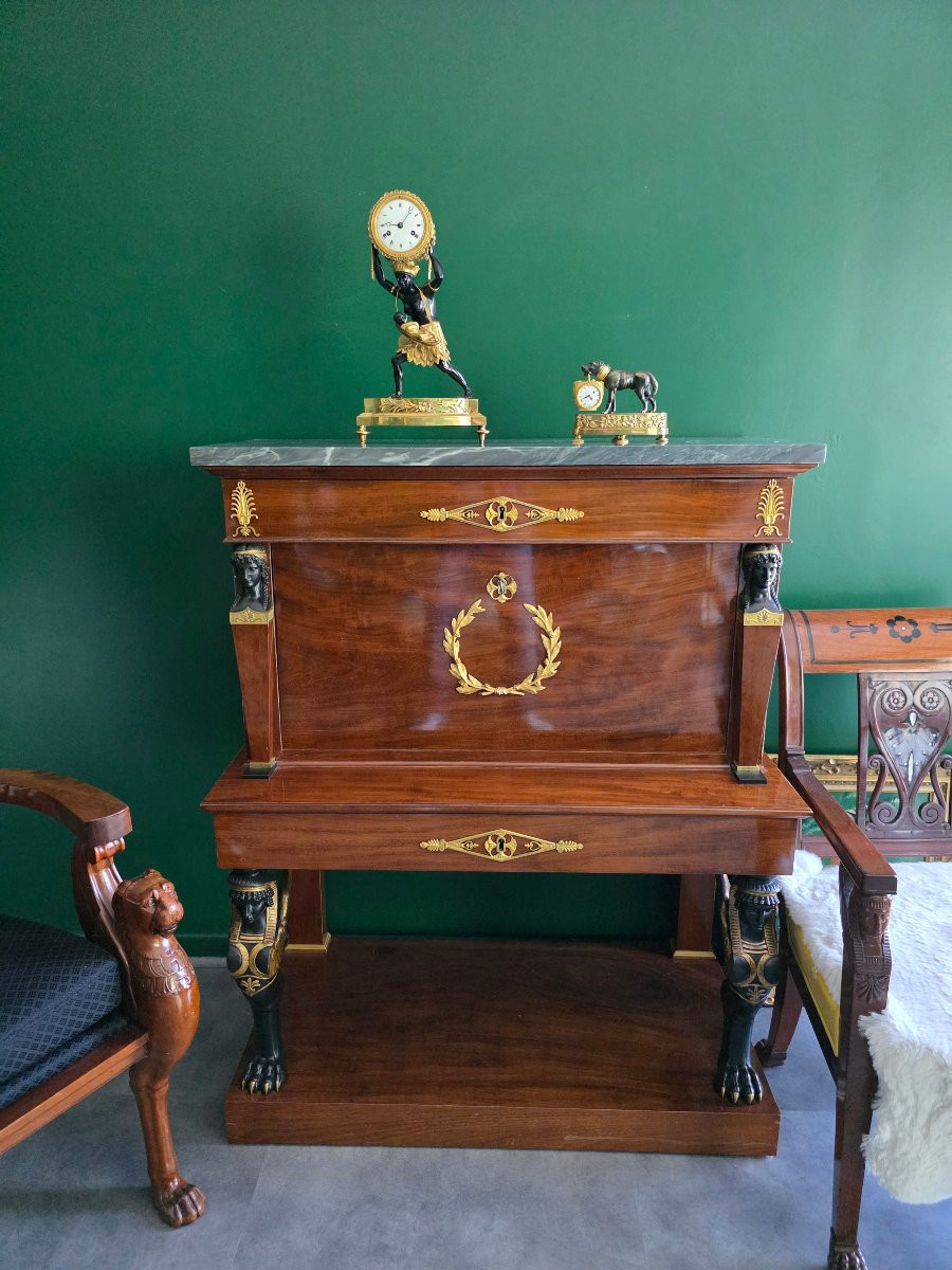 Pendule au bon sauvage : "La Nourrice Africaine". Époque Empire.-photo-6