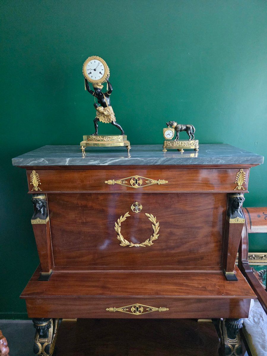 Pendule au bon sauvage : "La Nourrice Africaine". Époque Empire.-photo-7