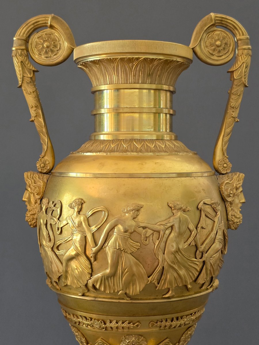 THOMIRE À PARIS, Monumentale paire de vases signés, époque Empire. -photo-3