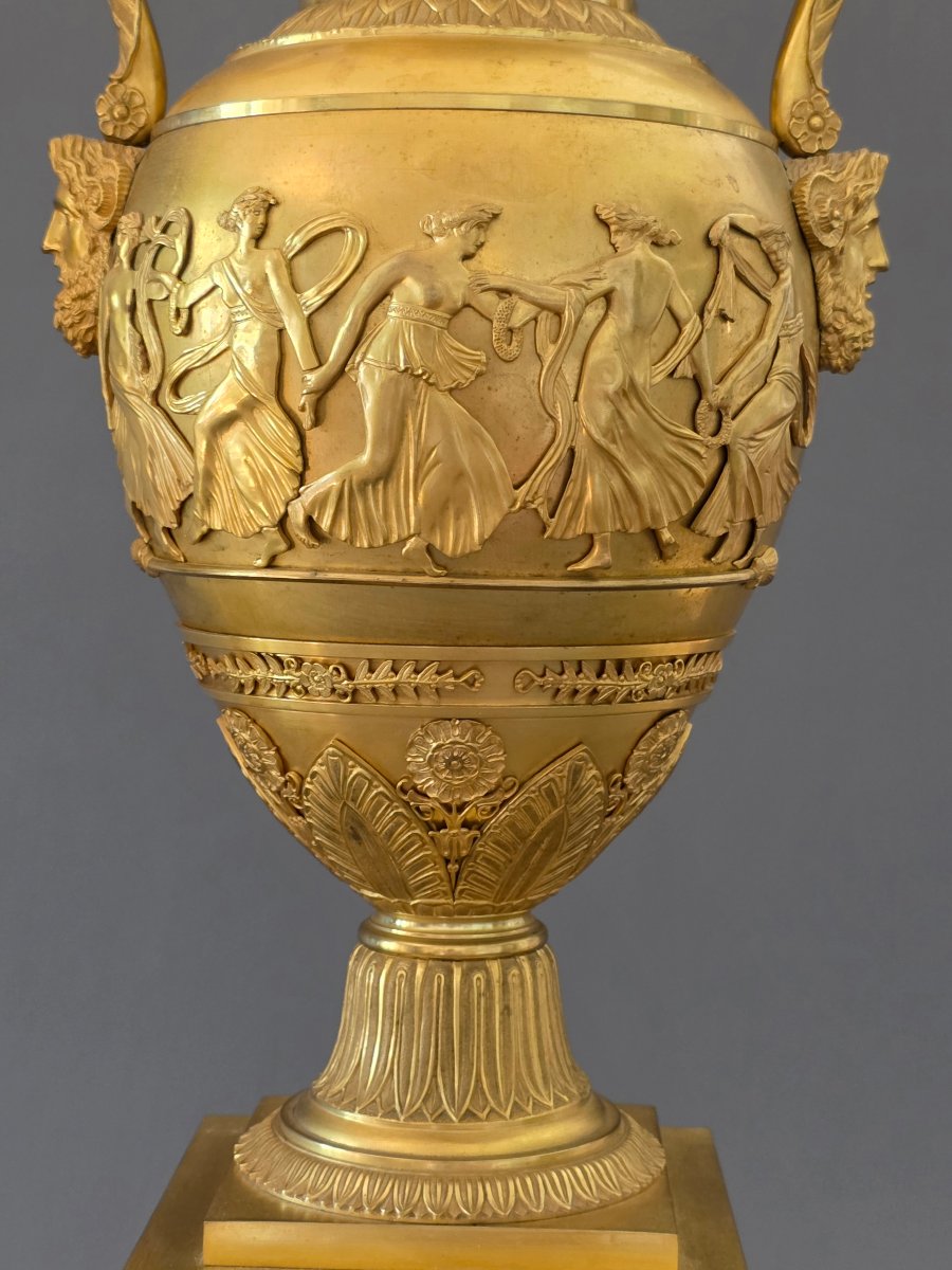 THOMIRE À PARIS, Monumentale paire de vases signés, époque Empire. -photo-4