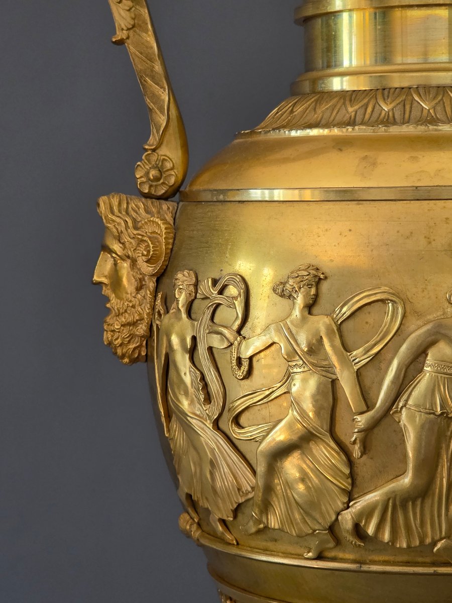 THOMIRE À PARIS, Monumentale paire de vases signés, époque Empire. -photo-6