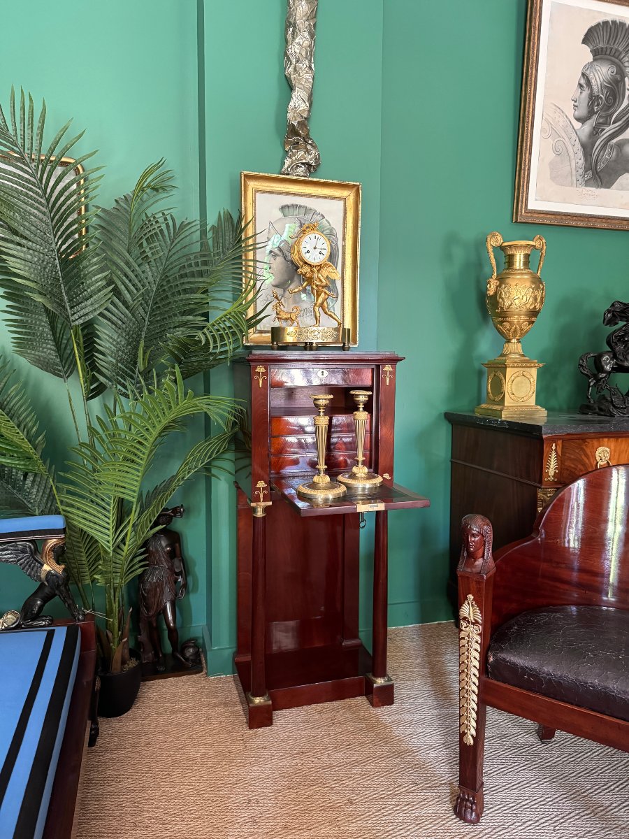 Pair Of Gilded Bronze Candlesticks From The Directoire-consulate Period. Late 18th Century. -photo-7