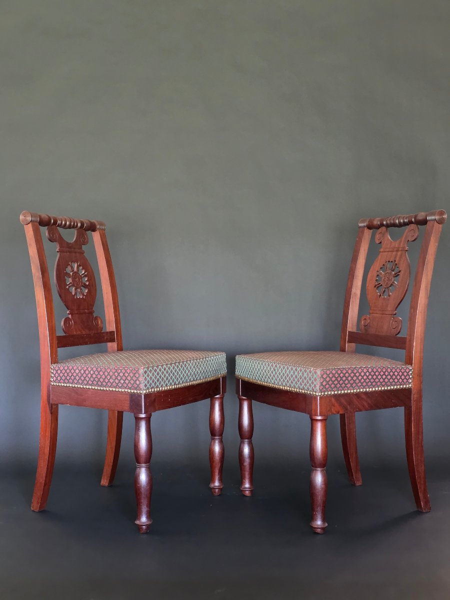 JACOB D RUE MESLÉE, paire de chaises estampillées d'époque Empire-Consulat. -photo-2