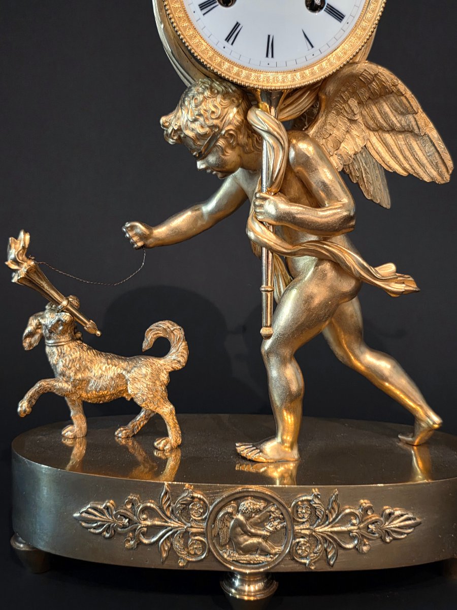 Pendule à "L'Amour aveugle", attribuée à Deverberie, époque Empire. -photo-2