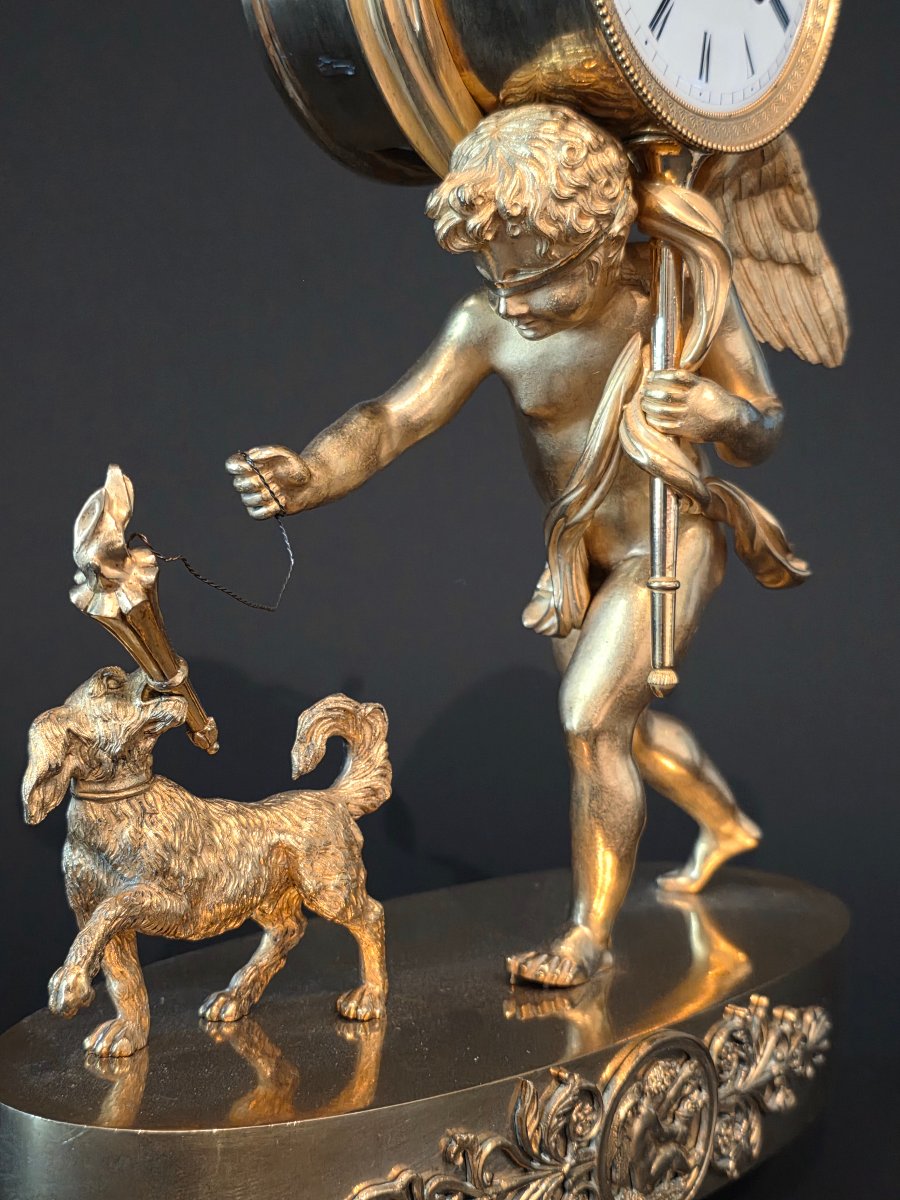 Pendule à "L'Amour aveugle", attribuée à Deverberie, époque Empire. -photo-3