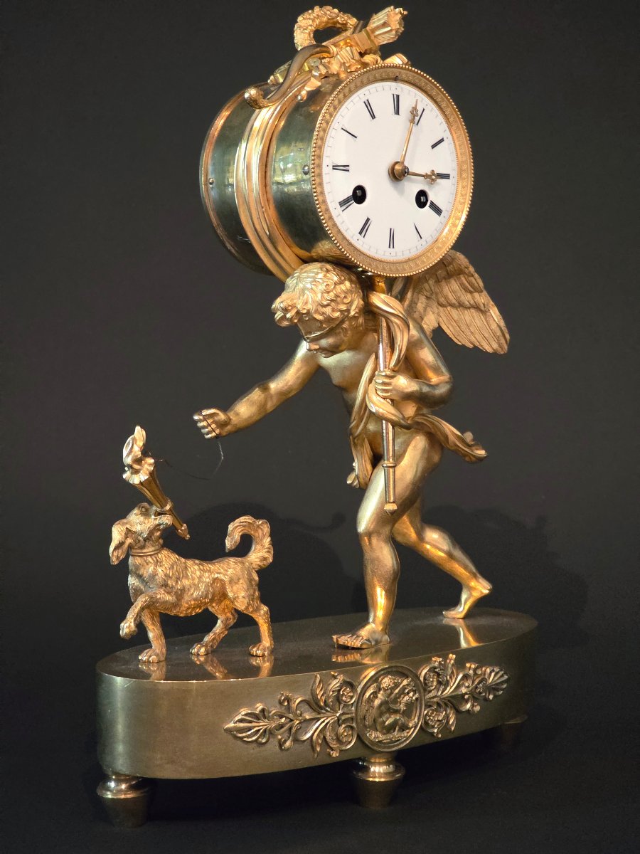 Pendule à "L'Amour aveugle", attribuée à Deverberie, époque Empire. -photo-4