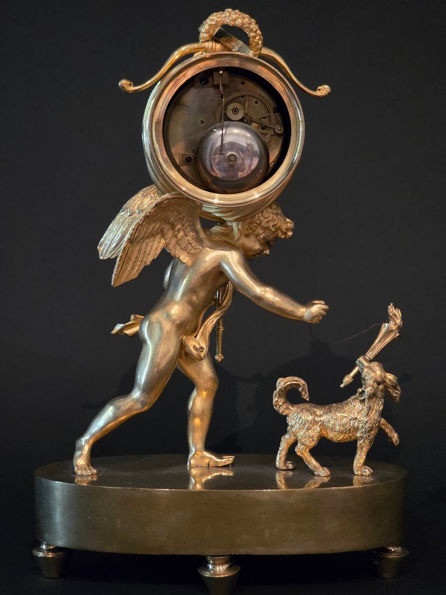 Pendule à "L'Amour aveugle", attribuée à Deverberie, époque Empire. -photo-2