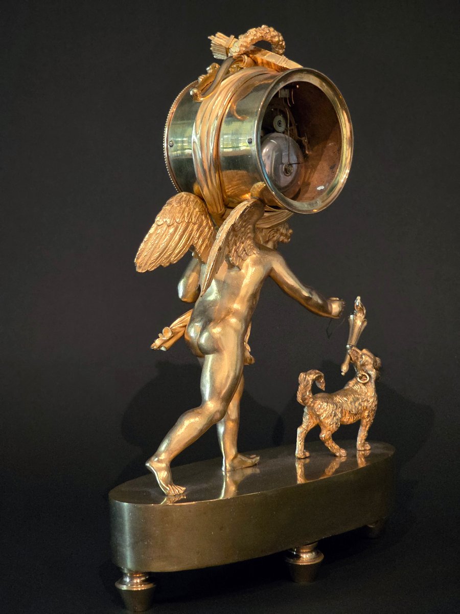 Pendule à "L'Amour aveugle", attribuée à Deverberie, époque Empire. -photo-3