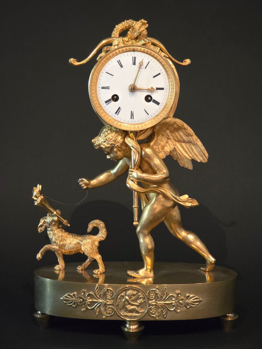 Pendule à "L'Amour aveugle", attribuée à Deverberie, époque Empire. -photo-5