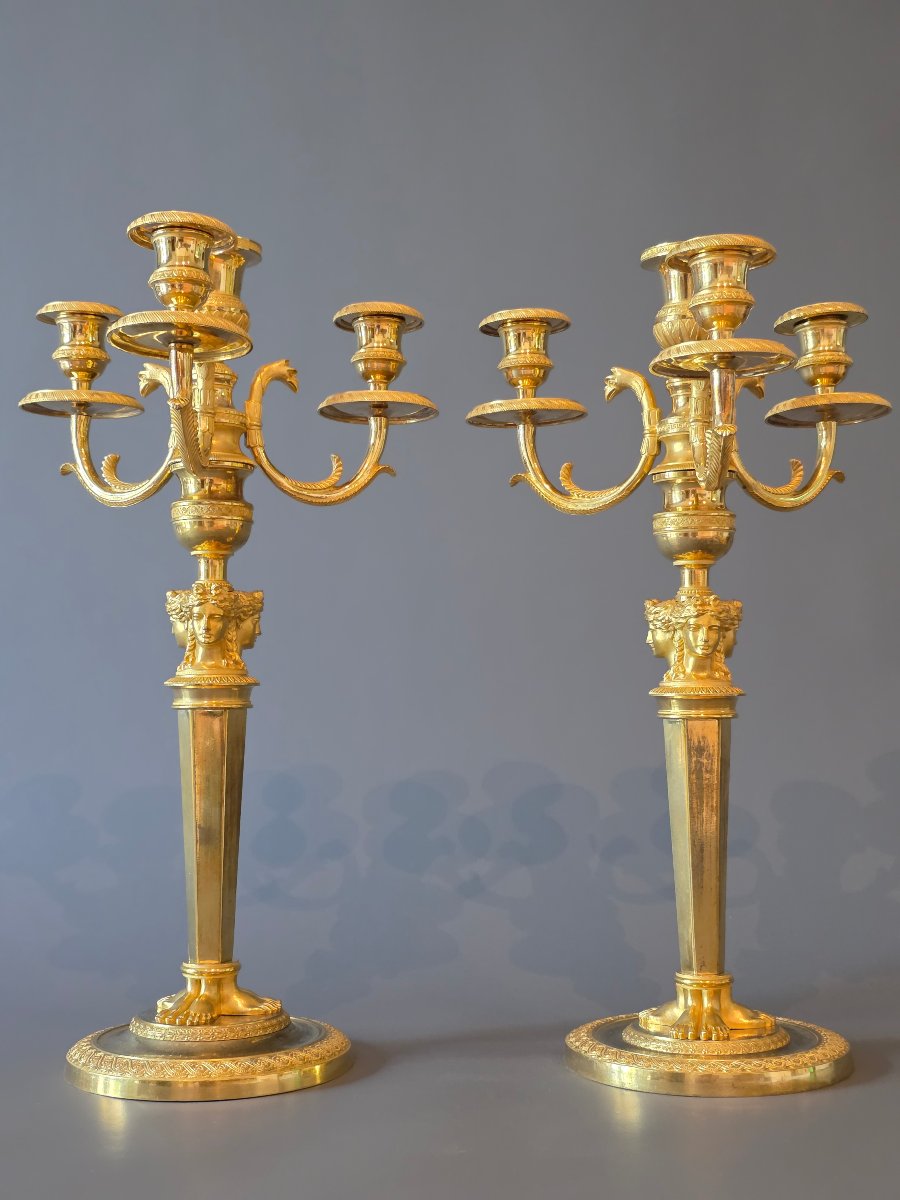 Claude Galle, paire de candélabres d'époque Empire-Consulat. -photo-2