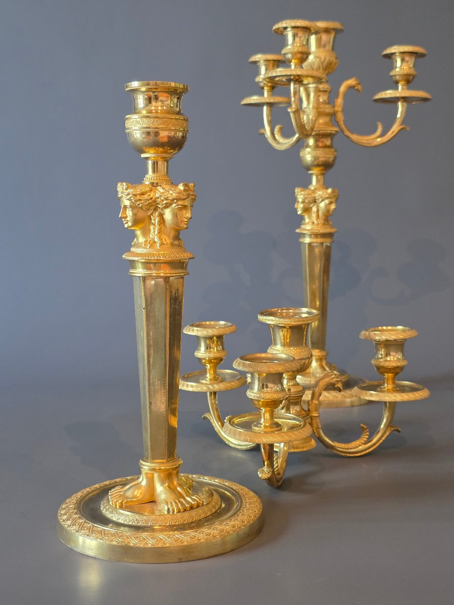Claude Galle, paire de candélabres d'époque Empire-Consulat. -photo-4