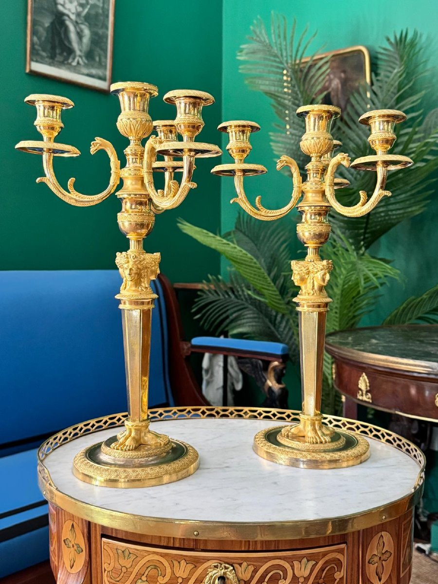 Claude Galle, paire de candélabres d'époque Empire-Consulat. -photo-8