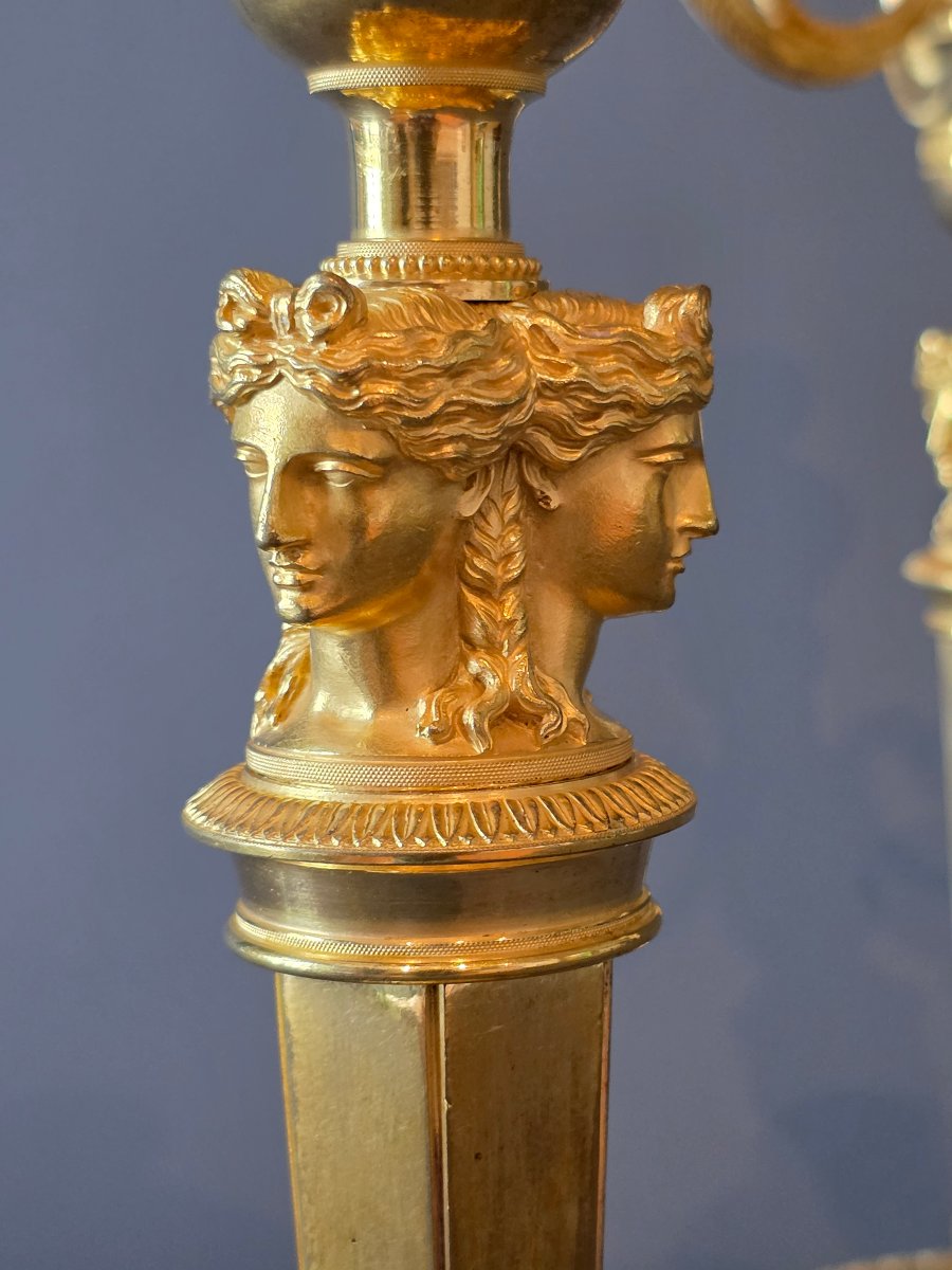Claude Galle, paire de candélabres d'époque Empire-Consulat. -photo-2